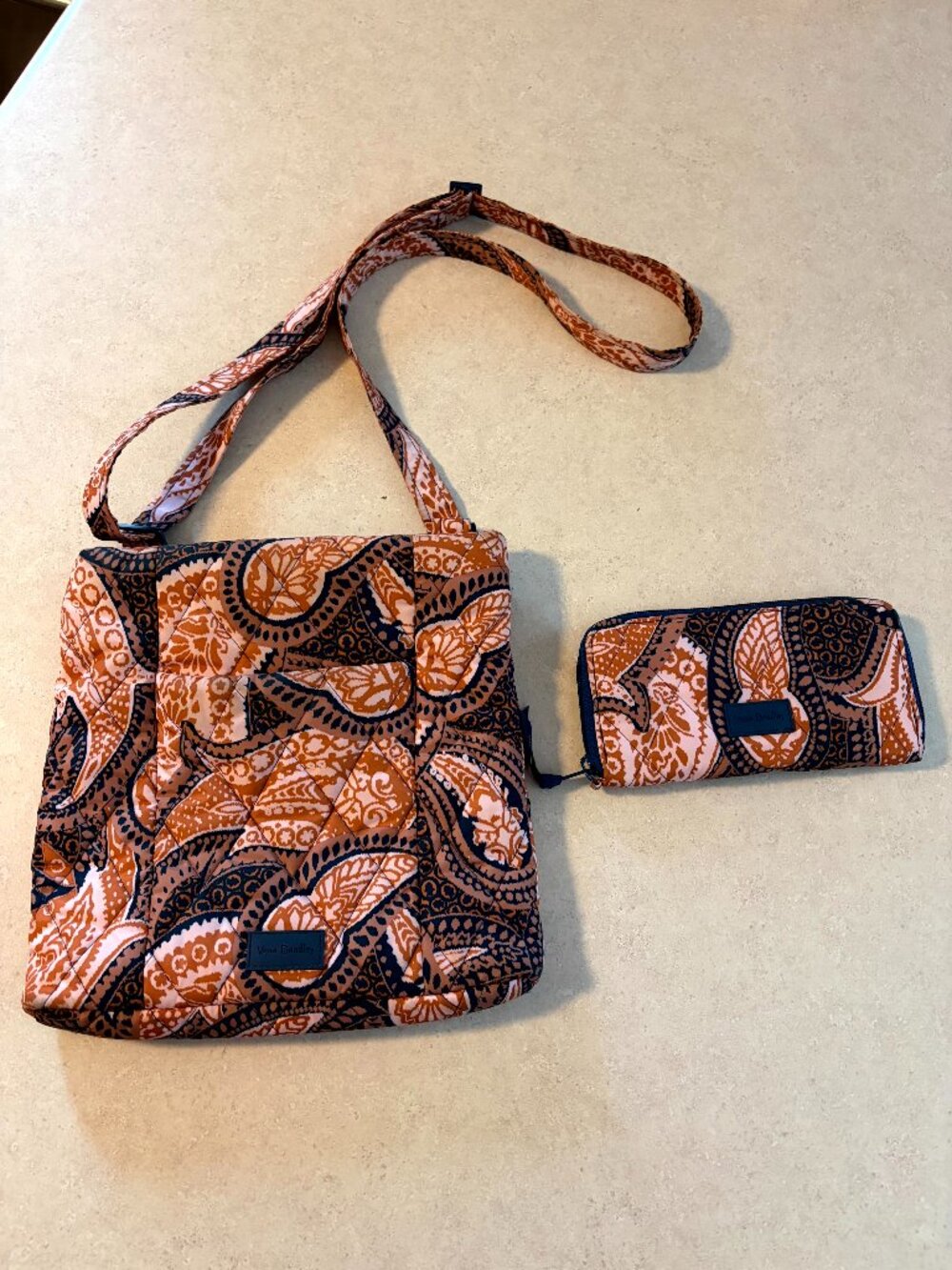 Vera Bradley Fern Paisley Crossbody Bag and Wallet Brown, Tan, Pink